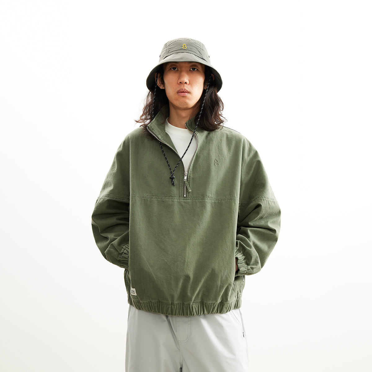 Chichaqu Washed Half-Zip Jacket (with a Stand Collar)
