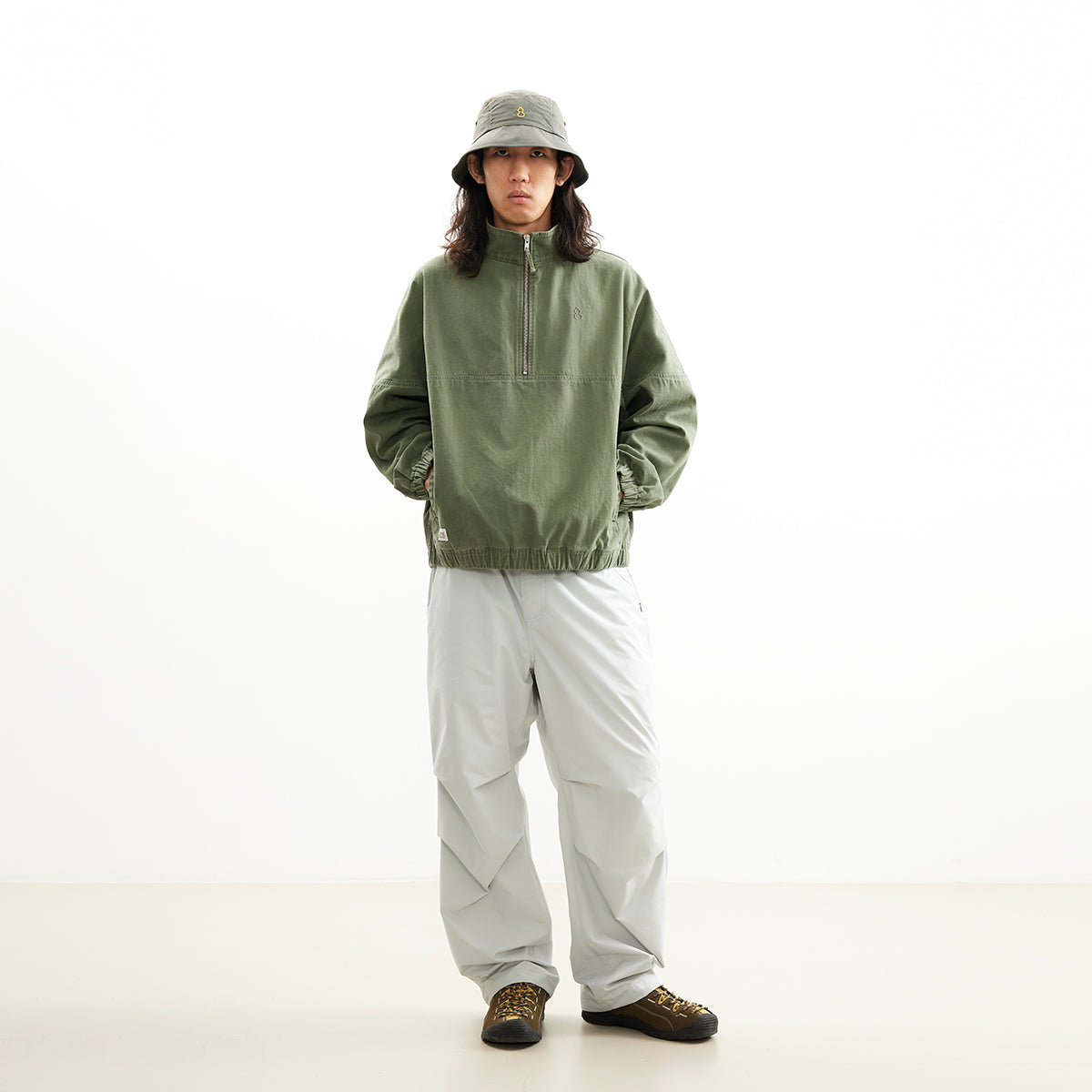 Chichaqu Washed Half-Zip Jacket (with a Stand Collar)