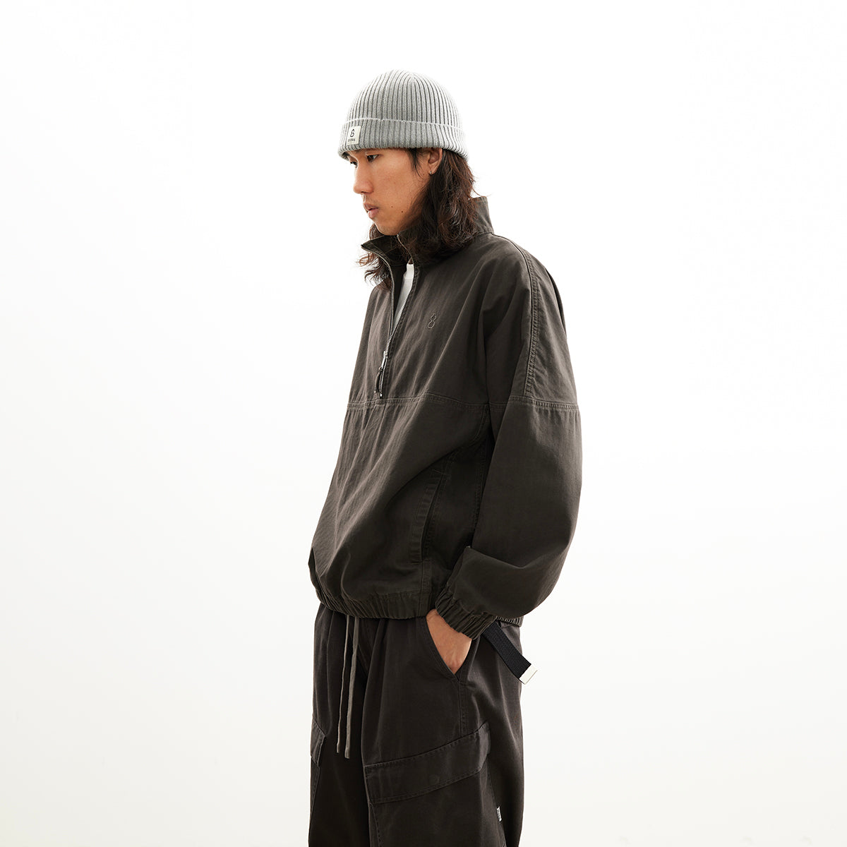 Chichaqu Washed Half-Zip Jacket (with a Stand Collar)