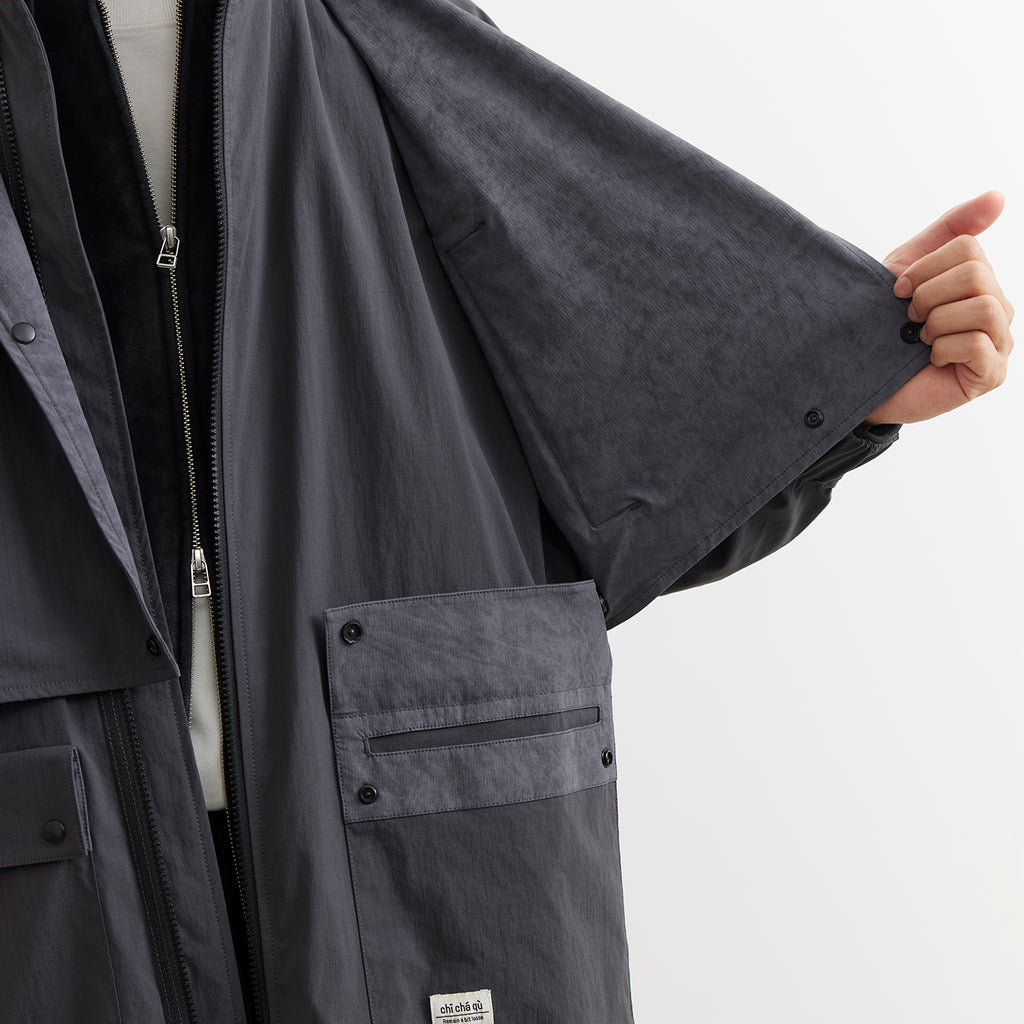 Convertible Nylon Long Coat