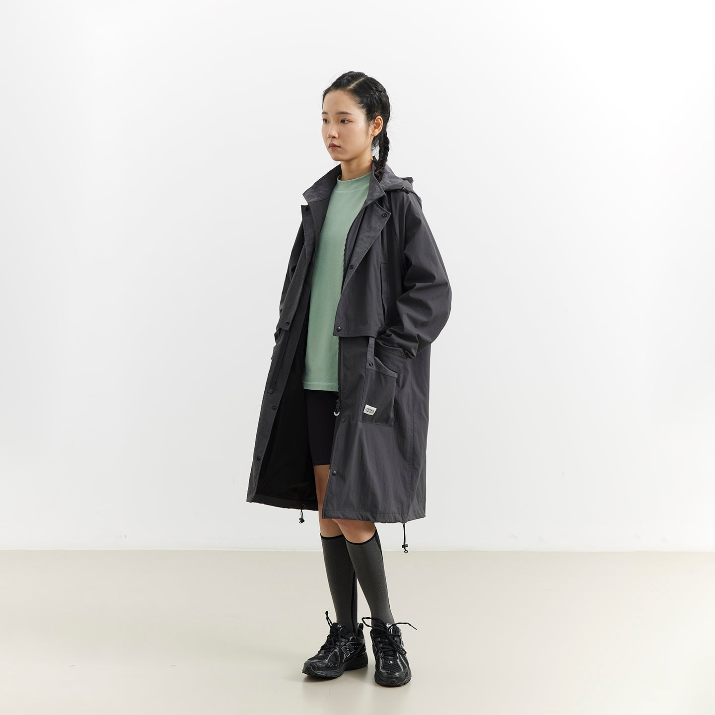 Convertible Nylon Long Coat
