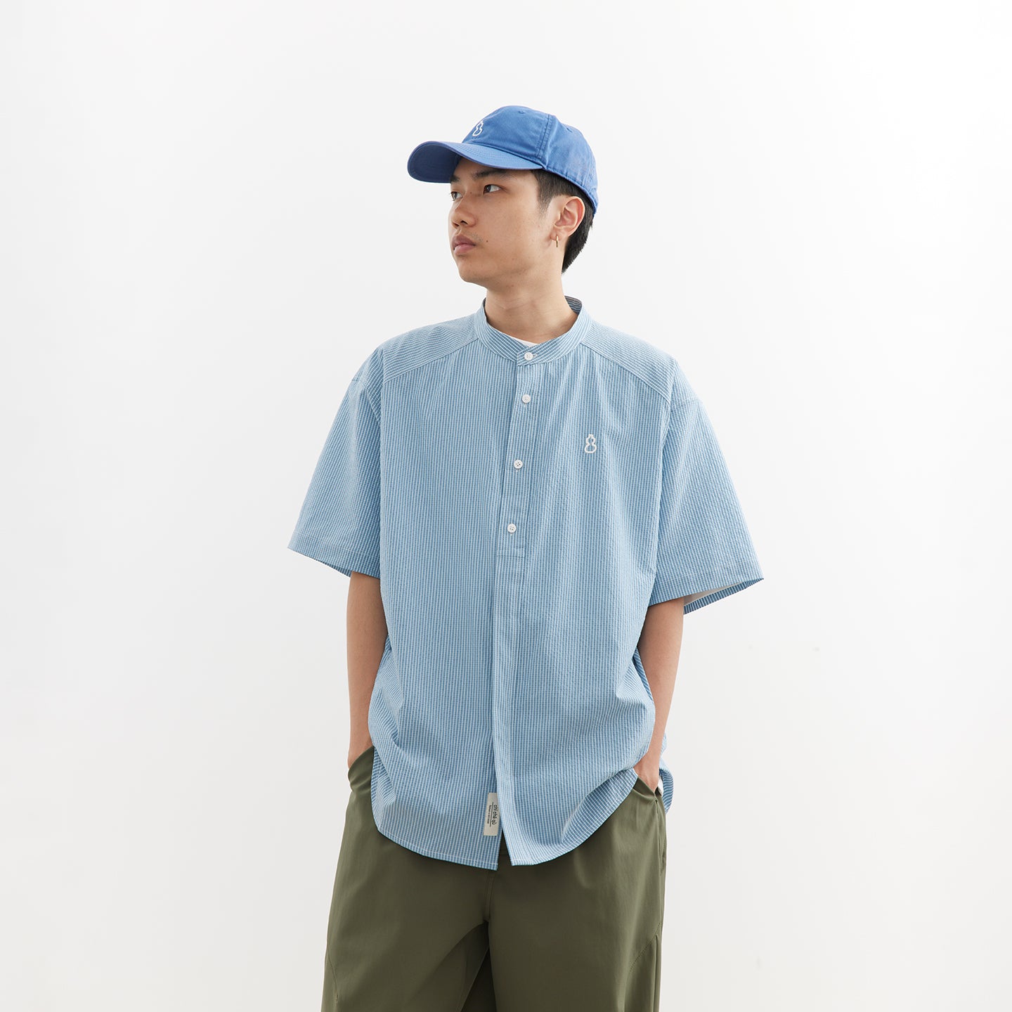 Chichaqu Lightweight seersucker stand-collar shirt