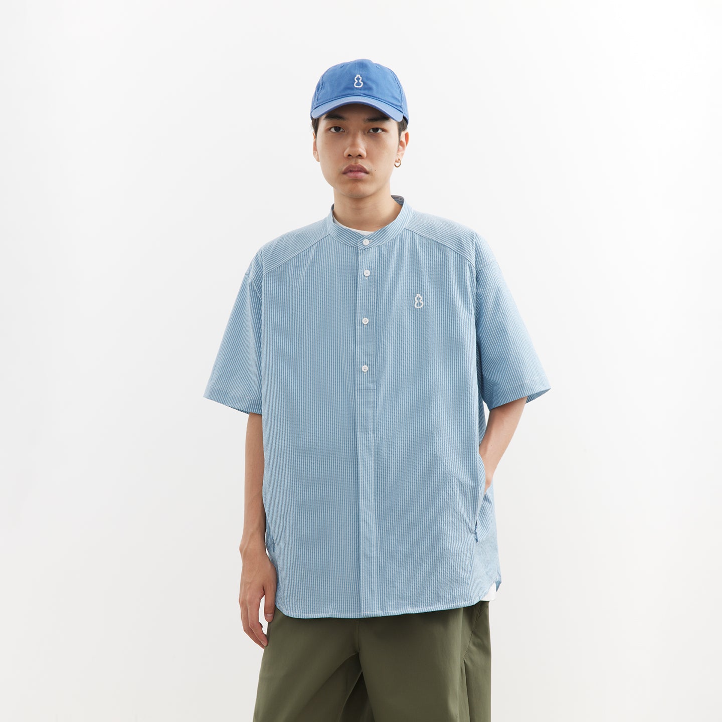 Chichaqu Lightweight seersucker stand-collar shirt