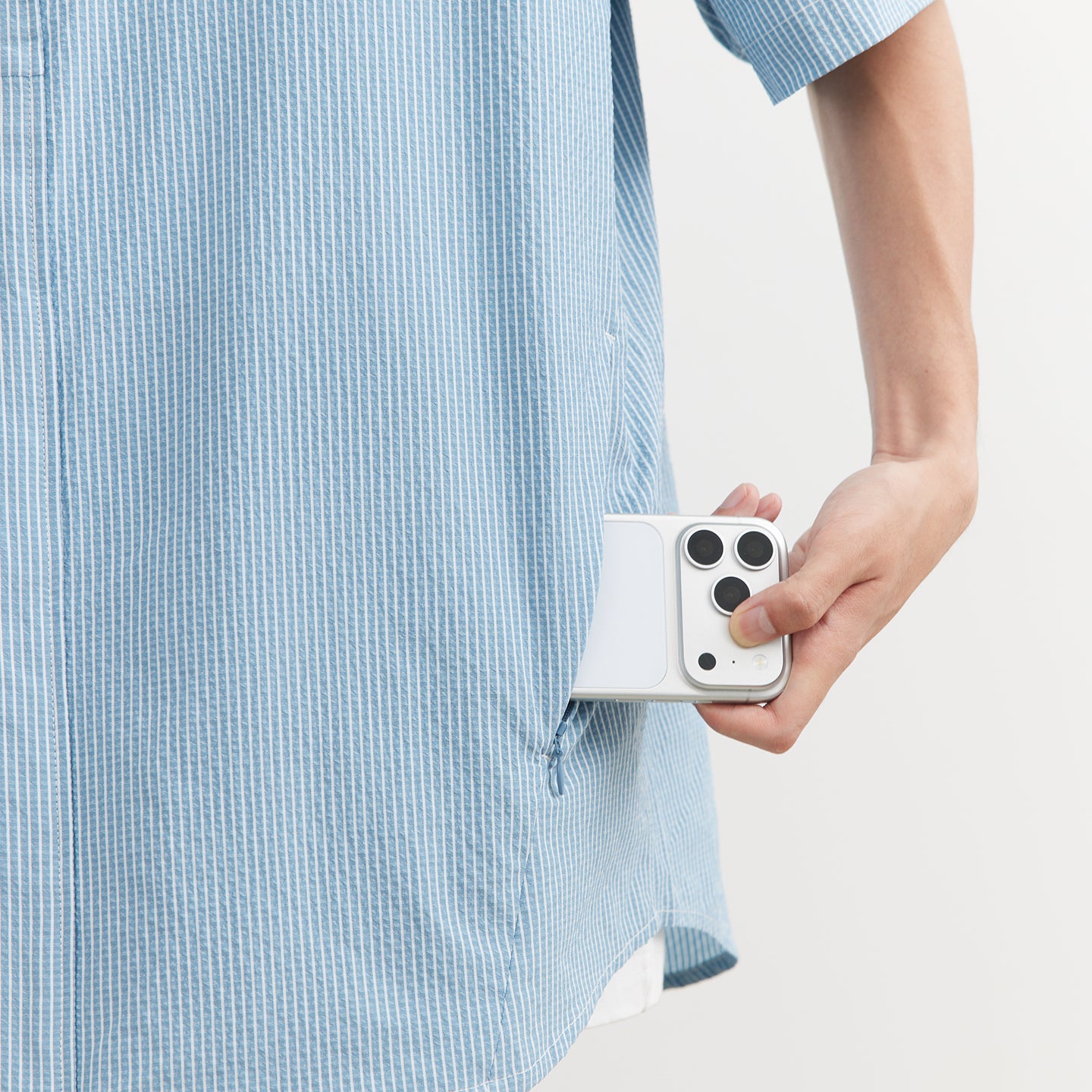 Chichaqu Lightweight seersucker stand-collar shirt