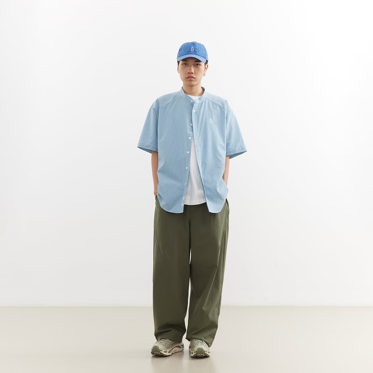 Chichaqu Lightweight seersucker stand-collar shirt
