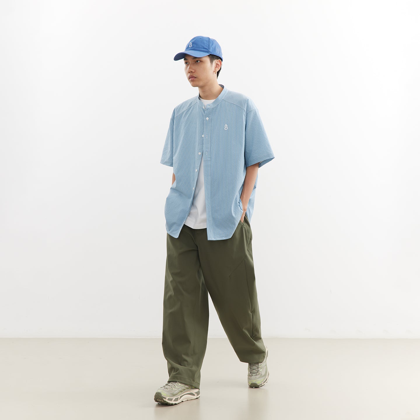 Chichaqu Lightweight seersucker stand-collar shirt